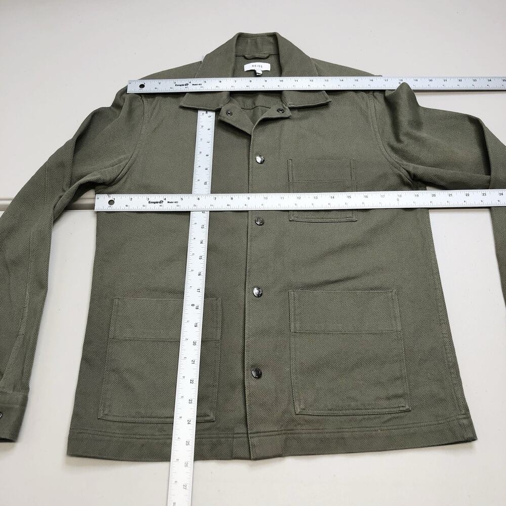 Reiss Men’s Nico Cotton Press Stud Overshirt Small Olive Green 100% Cotton - Picture 3 of 10